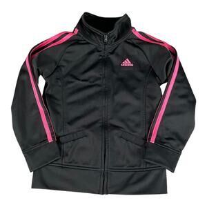 ADIDAS Black W/Dark Pink Track Zip Up Jacket SZ 6 & Black/ Light Pink Pants SZ 5